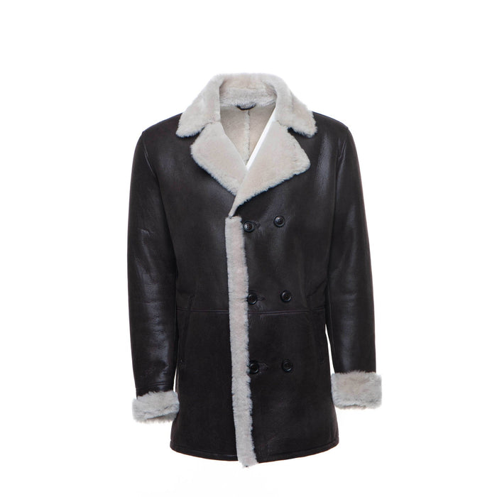Jozefs 3/4 Length Brown Shearling Buttoned Coat