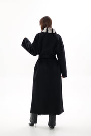 Genuine Rabbit Fur Cashmere Wool Coat for Women