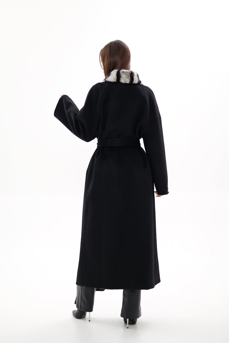 Genuine Rabbit Fur Cashmere Wool Coat for Women