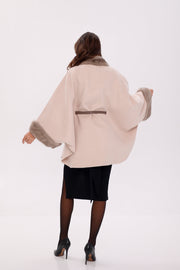Genuine Mink Fur Wool Poncho Coat – Beige