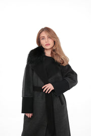 Graphite Cashmere Wool Coat with Silver Fox Fur