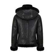 Women’s B3 Bomber Hooded Classic Black Shearling Jacket