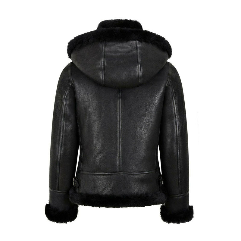 Women’s B3 Bomber Hooded Classic Black Shearling Jacket