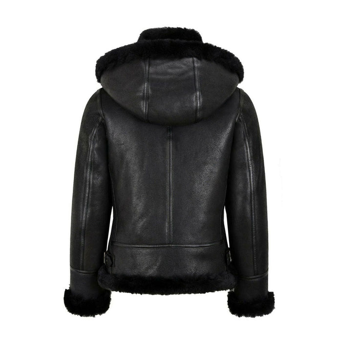 Women’s B3 Bomber Hooded Classic Black Shearling Jacket