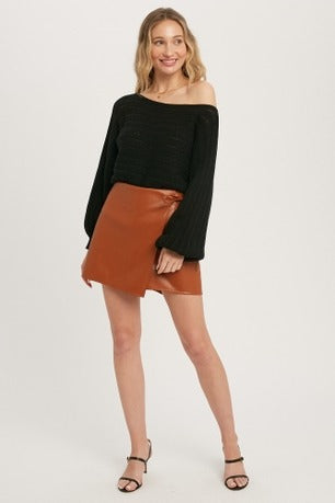 Sofia Women's Genuine Leather Mini Length Crossover Skirt