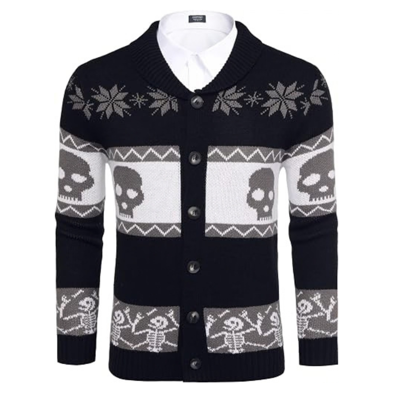 Men's Halloween Pumpkin Snowflake Cardigan Sweater