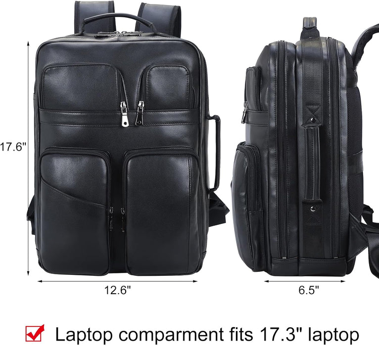 17.3" Full Grain Leather Laptop Business Travel Backpack
