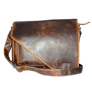 Justin Men's Waxed Leather Messenger Laptop Bag Brown