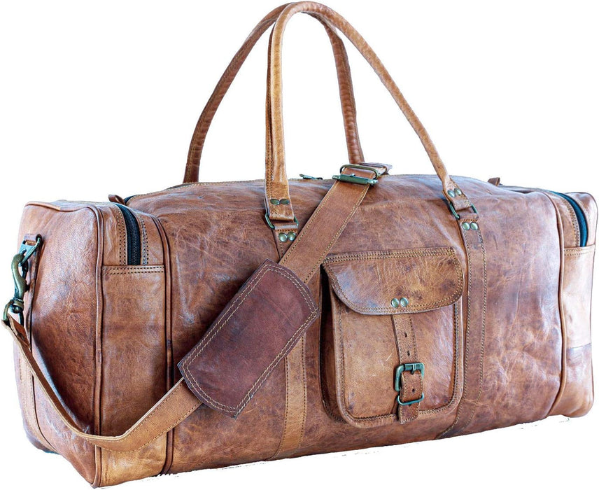 Premium Top Grain Leather Duffel Bag – Large Travel, Gym & Overnight Weekender