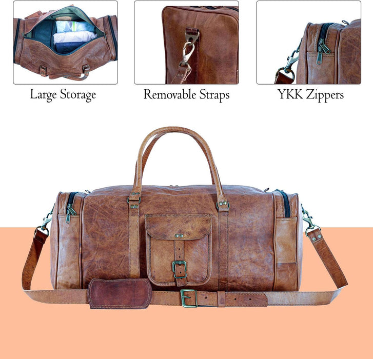 Premium Top Grain Leather Duffel Bag – Large Travel, Gym & Overnight Weekender