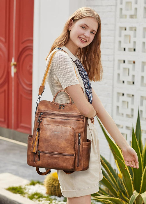 Vegan Leather Laptop Backpack for Women – 15.6" Fashion Work & Travel Backpack