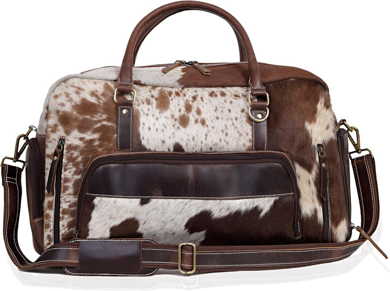 22" – Brown & White Hair-On-Hide Travel WeekenderWeekender