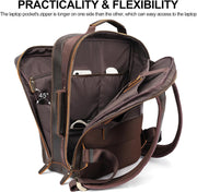 17.3" Full Grain Leather Laptop Business Travel Backpack