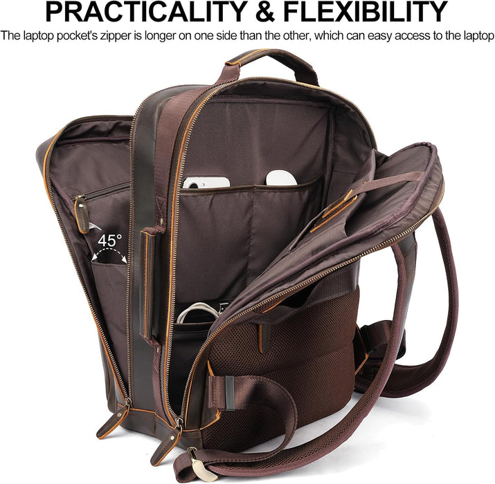 17.3" Full Grain Leather Laptop Business Travel Backpack