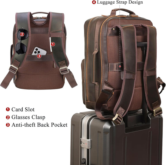 17.3" Full Grain Leather Laptop Business Travel Backpack