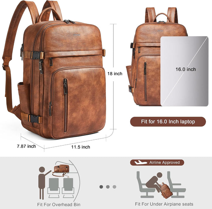 Vegan Leather Laptop Backpack for Women & Men – 17" Laptop Travel Backpack