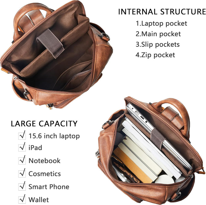 Vegan Leather Laptop Backpack for Women – 15.6" Fashion Work & Travel Backpack