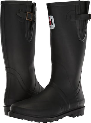 Men's Expandable Calf Rubber Boot Black Leather Boots