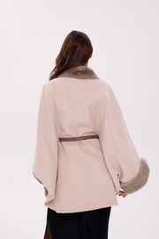 Genuine Mink Fur Wool Poncho Coat – Beige