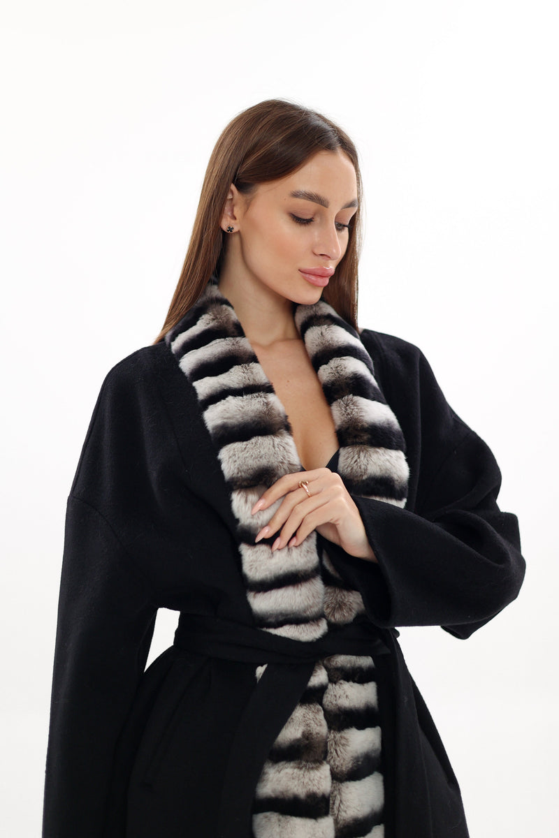 Genuine Rabbit Fur Cashmere Wool Coat for Women
