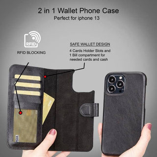 Jacob Full Leather Coating Detachable Wallet Case For Apple IPhone 13 Series (Set of 2)