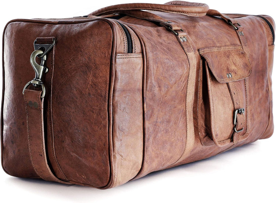 Premium Top Grain Leather Duffel Bag – Large Travel, Gym & Overnight Weekender