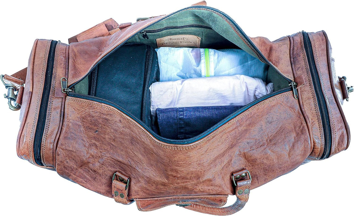 Premium Top Grain Leather Duffel Bag – Large Travel, Gym & Overnight Weekender