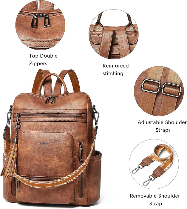 Vegan Leather Laptop Backpack for Women – 15.6" Fashion Work & Travel Backpack