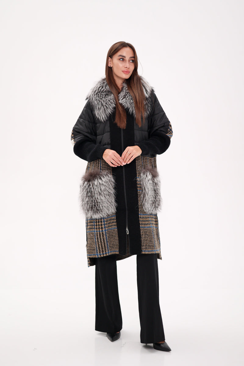Silver Fox Wool Cashmere Coat with Detachable Fur