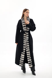 Genuine Rabbit Fur Cashmere Wool Coat for Women