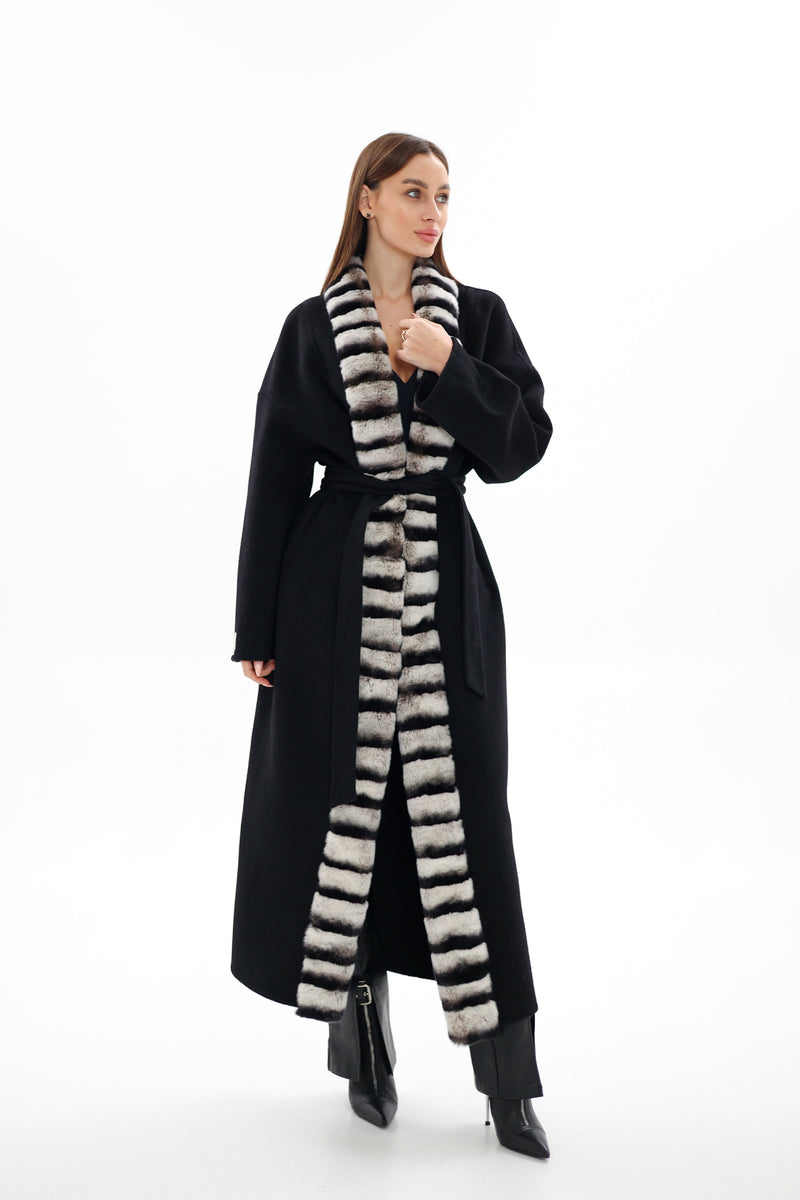 Genuine Rabbit Fur Cashmere Wool Coat for Women