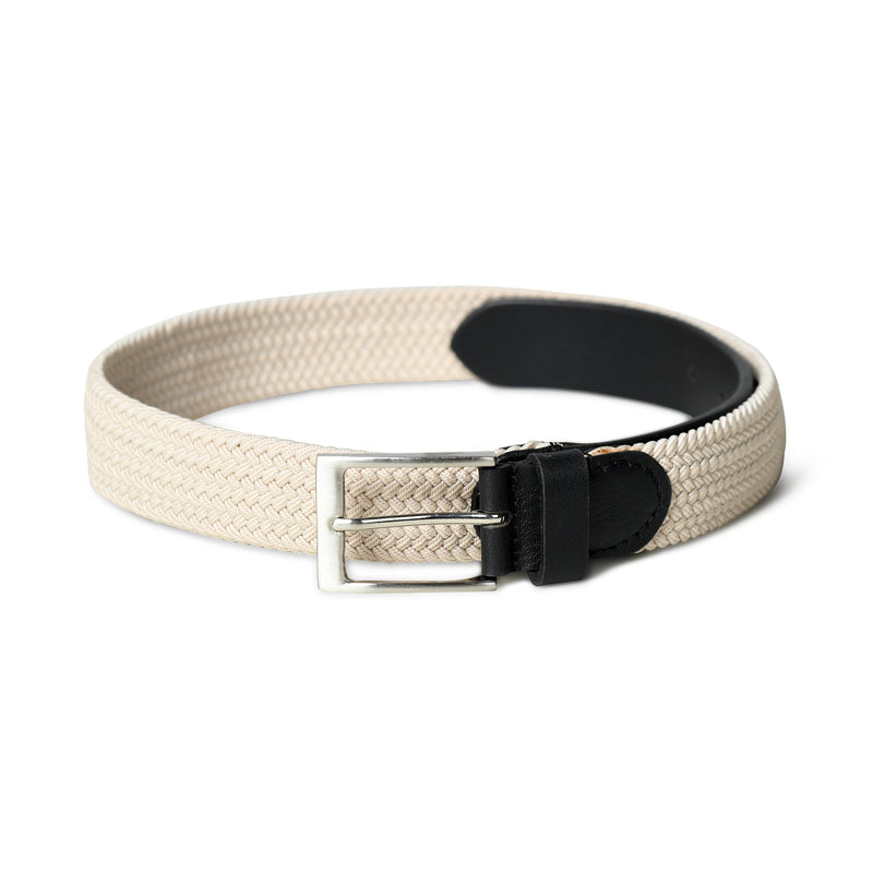 Cream & Black Men's Braided Canvas Leather Belt