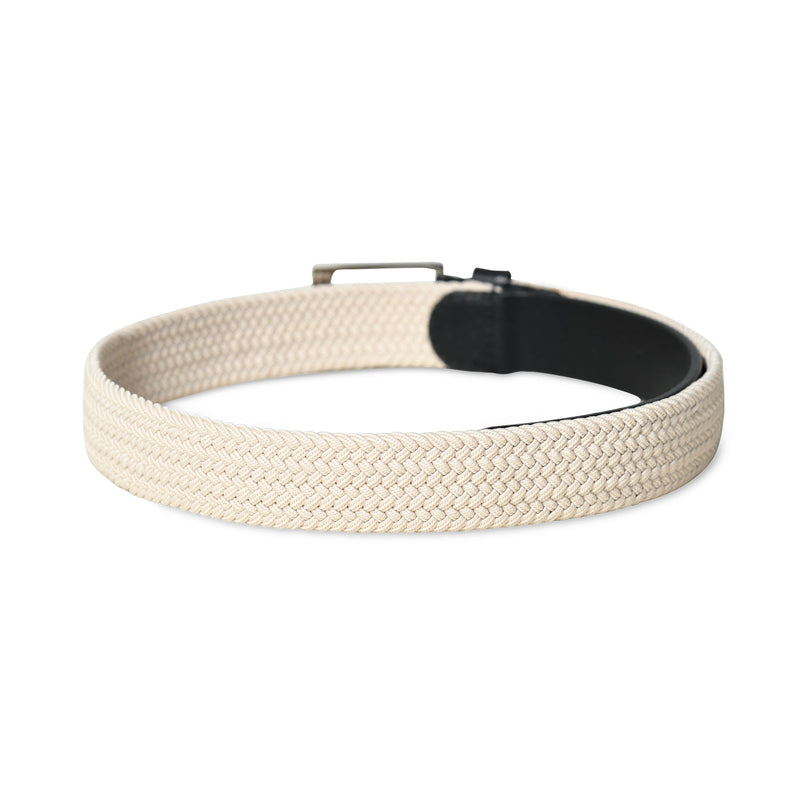 Cream & Black Men's Braided Canvas Leather Belt
