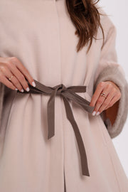 Genuine Mink Fur Wool Poncho Coat – Beige