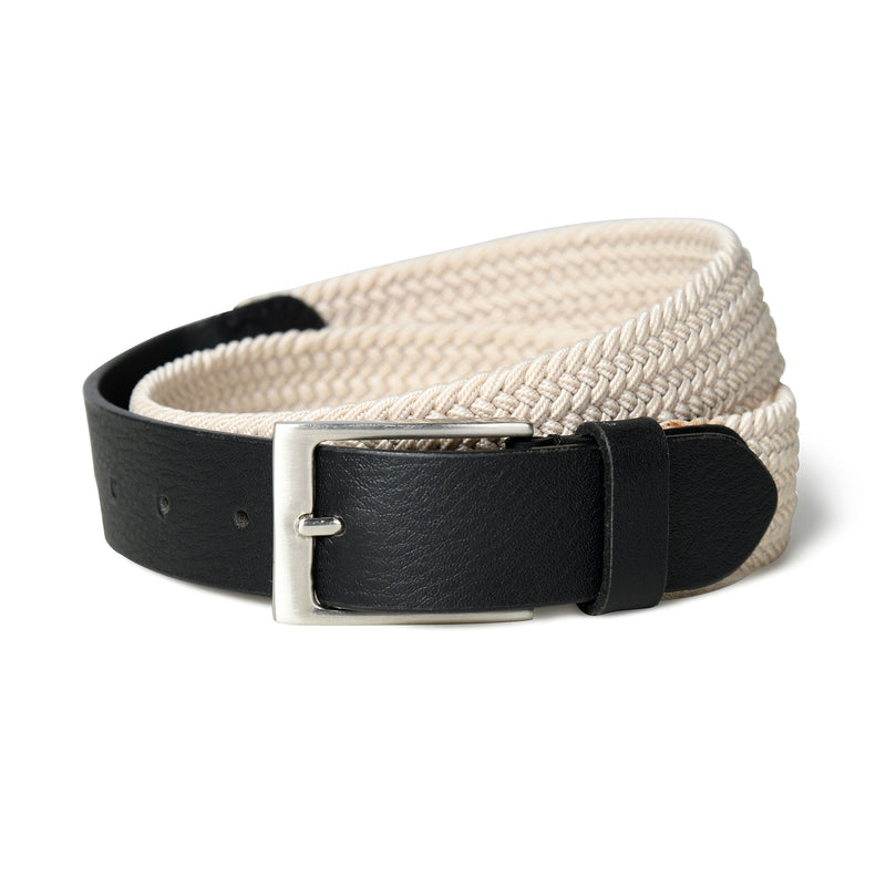 Cream & Black Men's Braided Canvas Leather Belt