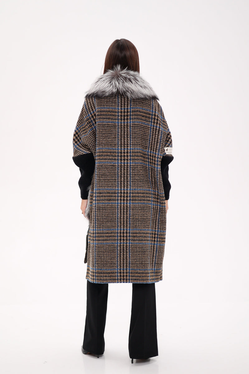 Silver Fox Wool Cashmere Coat with Detachable Fur