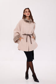 Genuine Mink Fur Wool Poncho Coat – Beige
