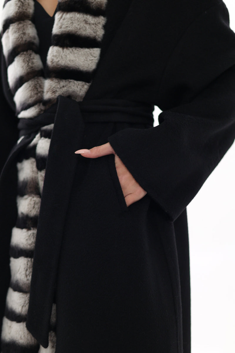 Genuine Rabbit Fur Cashmere Wool Coat for Women
