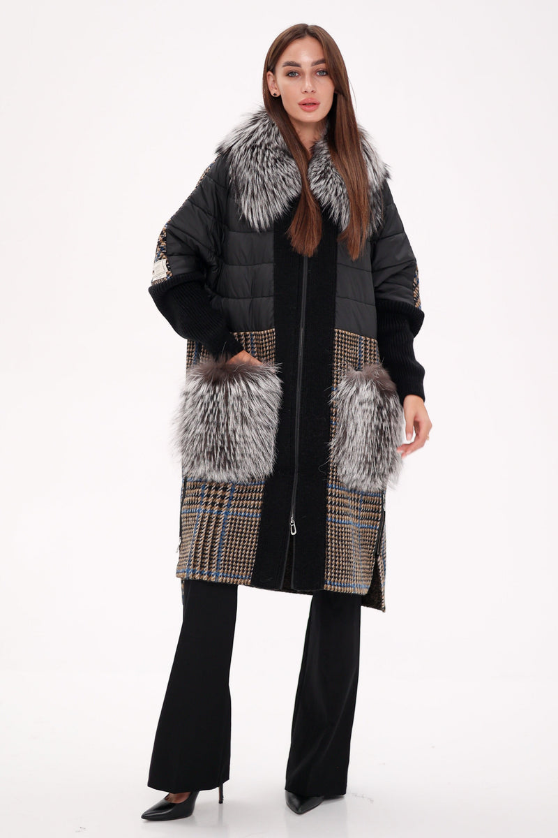 Silver Fox Wool Cashmere Coat with Detachable Fur
