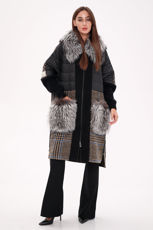 Silver Fox Wool Cashmere Coat with Detachable Fur