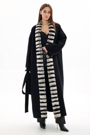 Genuine Rabbit Fur Cashmere Wool Coat for Women