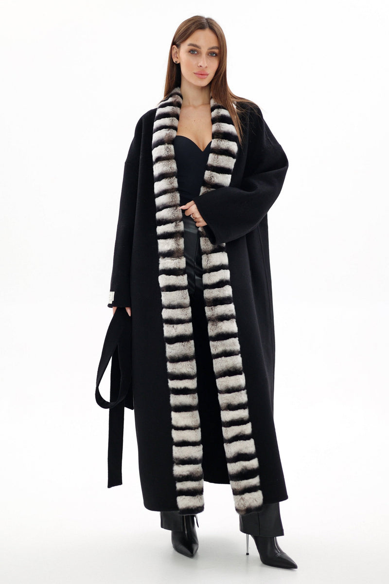 Genuine Rabbit Fur Cashmere Wool Coat for Women
