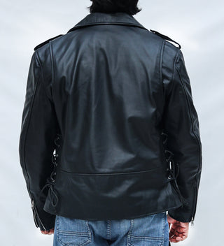 Kaan Zipper Leather Biker Jacket for Men's Black