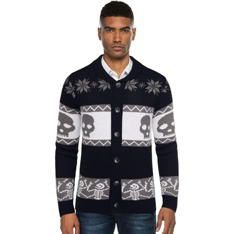 Men's Halloween Pumpkin Snowflake Cardigan Sweater