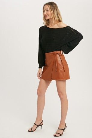 Sofia Women's Genuine Leather Mini Length Crossover Skirt