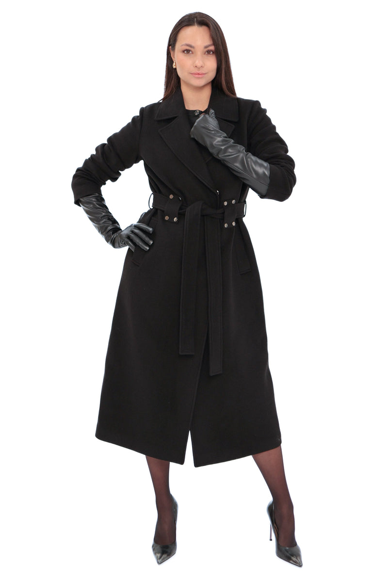 Justine Black Cashmere Blend Overcoat – 100 cm