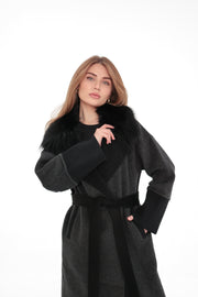 Graphite Cashmere Wool Coat with Silver Fox Fur