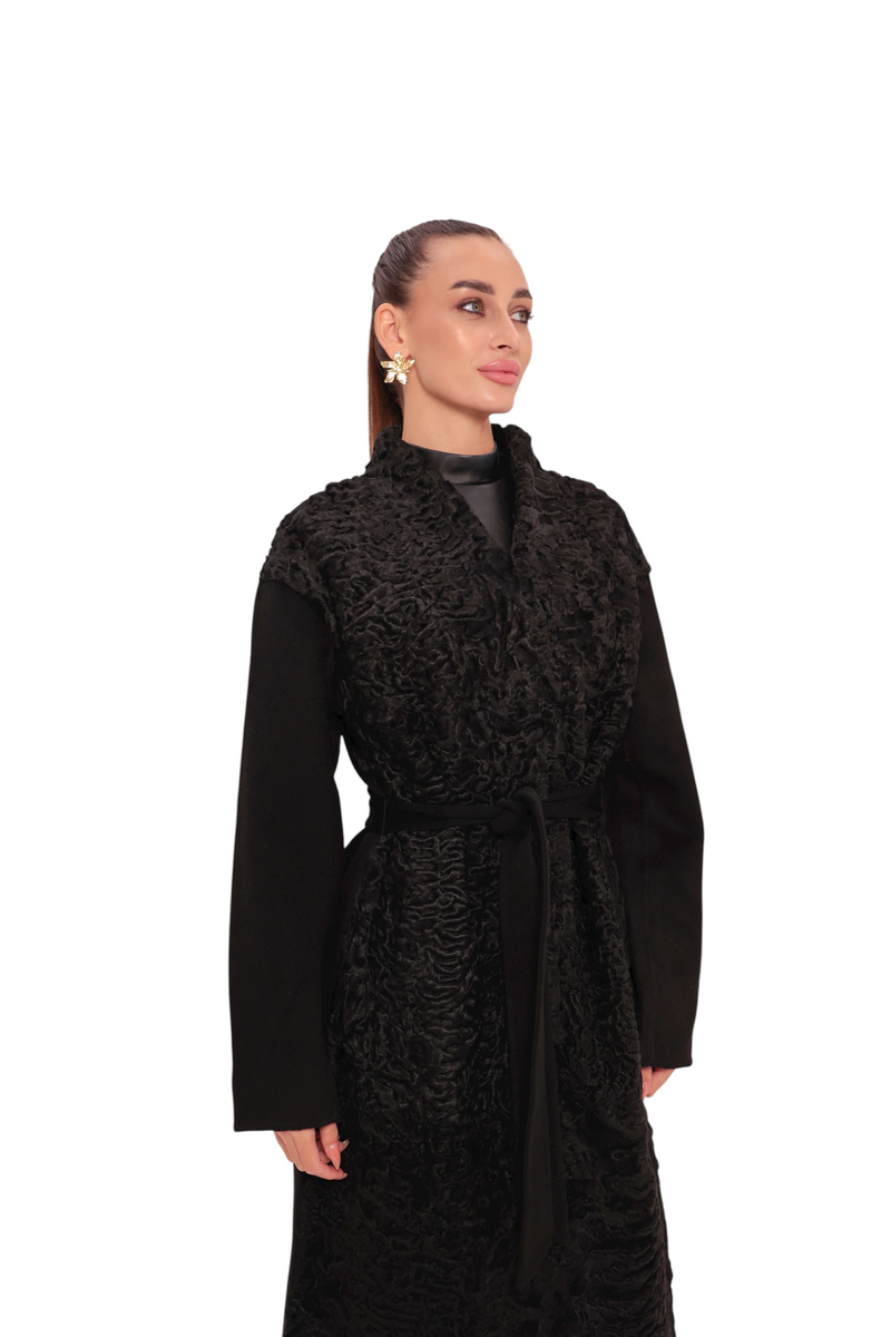 Noir Genuine Karakul Fur Wool Overcoat
