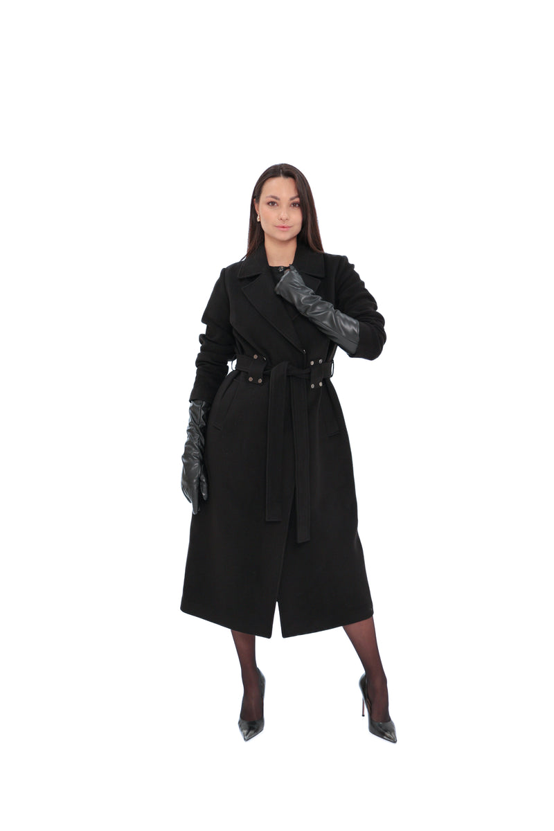 Justine Black Cashmere Blend Overcoat – 100 cm