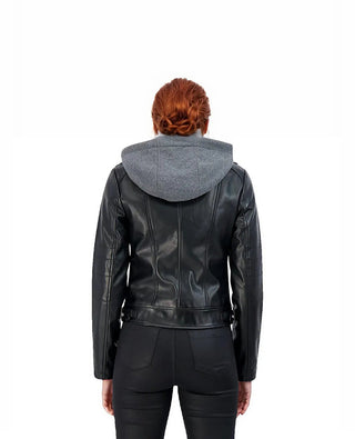 Alana Womens Leather Jacket with Hoody